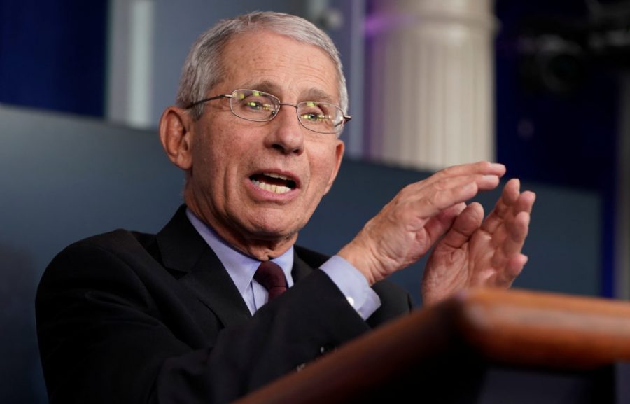 Dr. Anthony Fauci, director of the National Institute of Allergy and Infectious Diseases, speaks during the daily coronavirus task force briefing at the White House in Washington April 5, 2020.